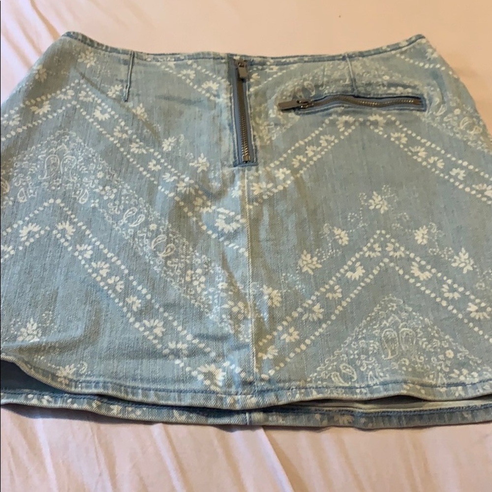 UO beautiful ornate light denim comfy skirt
